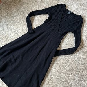 Y2K Knit Long Sleeve Knee Length A line Dress Black S-M